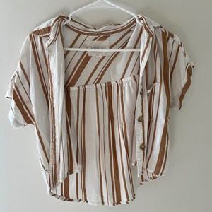 Aeropostale Brown and White Button up Shirt Size S